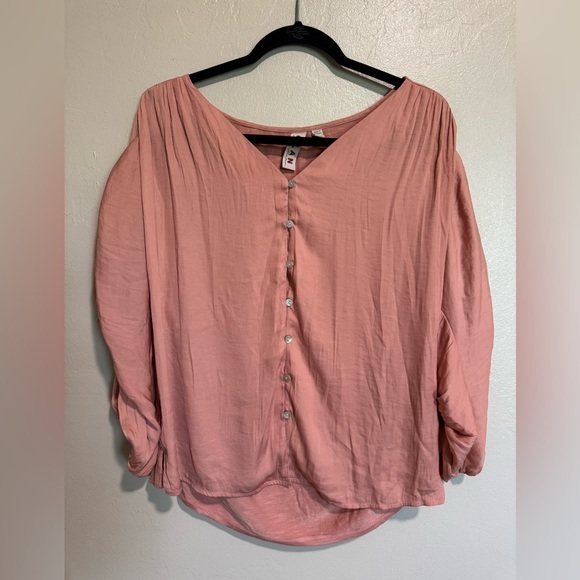 Anthropologie Dolan Coast Collection Medium Ruched Pink Rose Sleeve Top - Picture 1 of 8